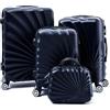 R.Leone Valigia da 1 pezzo Fino a Set 4 Trolley Rigido grande, medio, bagaglio a mano e beauty case 4 ruote in ABS 2092 (Nero, M Media)
