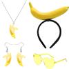 UILYNIU 4 Pezzi Set di Costume Banana Travestimento da Banana Donne Tiara di Banana Occhiali da Sole Collana Banana Orecchini Banana Accessori per Hawaiian Carnevale Costume Frutta Party