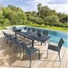 DEGHI Tavolo allungabile 200/320x100 cm top in vetro e struttura in alluminio grafite - Pozar
