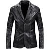 Darringls Giacca da uomo in pelle, slim fit, blazer, giacca leggera, moderna, tempo libero, da uomo, in pelle, per affari, tinta unita, elegante, per l'autunno, colletto a risvolto, Nero , L