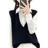 Generic Verde Maglione Gilet Donna Casual Scollo a V Senza Maniche Pullover Maglione Gilet Top (B), nero, M