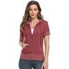 MISS MOLY Donna Felpe con Cappuccio Manica Corta Top Casual Chic Eleganti Tinta Unita Felpa Cardigan Felpe con Zip Felpe Rosso XX-Large