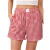 Lovasy Pantaloncini Donna Estivi Cotone Pantaloni del Pigiama Corti a Quadri Morbidi e Traspirante Pantaloni da Notte Pigiama Taglie Forti con Tasche,A-Blu,M