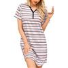 Lovasy Camicia da Notte Donna Cotone con Bottoni Camicia da Notte Estiva Manica Corta Sottoveste Elegante con Scollo a V e a Righe Pigiama Donna con Tasche Laterali C Bianco e Rosa S