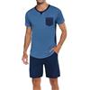 Marvmys Pigiama Uomo Corto Estivo Pigiama Uomo Cotone Collo Rotondo Set Pigiama Camicia Manica Corta con Tasca sul Petto Pantaloni Pigiama con Tasca e Polsini S-3XL