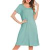 Lovasy Camicia da Notte Cotone Donna Manica Corta Sexy Abito da Notte Estiva con Bottoni Un Pezzo Pigiama Curvy Premaman Allattamento con Tasche,Verde,M