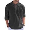 Cegerne Uomo Camicia in Lino di Cotone Manica Lunga Henley Shirt con Bottoni Casual in Tinta Unita Maglietta T-Shirt da Uomo per Spiaggia Hippie
