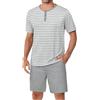 Marvmys Pigiama Uomo Corto a Righe Estivo Set Pigiama Cotone Abbigliamento da Notte Uomo Manica Corta t-Shirt Pantaloni Pigiama con Tasca S-3XL