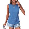 DUOEASE Top Donna 2025 Basic Girocollo Canotta Estiva Elegante Piega Maglietta Senza Maniche-Azzurro-L