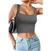 MISS MOLY Rib Canottiera Donna Estate 2024 con Scollatura Squadrata, Elegante Y2K Crop Top, Top Donna, marrone, S corto