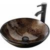 YU YUSING Lavabo da Appoggio in Vetro, Lavabo da Bagno, Lavadino Girare con Rubinetto, per Bagno, Cucina, Ospiti, WC, Moderno, Colore Marrone 42 x 42 x 14 cm