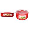 Sistema 1114 Microwave Contenitore, Polipropilene, Rettangolare, 1.25 lt, Rosso, 1.25L & Round Microwave Contenitore per Alimenti Rotondo/terrina da microonde, 915 ml