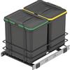 Emuca - Pattumiera per differenziata per moduli da cucina, 2 x 16 L, fissaggio sul fondo ed estrazione manuale, Plastica grigio antracite