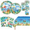 MORAINJAY Set di 51 decorazioni hawaiane Luau per feste tropicali, piatti di carta, bicchieri, tovaglioli hawaiani, accessori per feste di compleanno, estate, festa in spiaggia