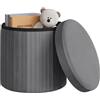 WOLTU Pouf Contenitore, Sgabello con Contenitore Rotondo, Poggiapiedi Contenitore per Divano, Pouf Sgabello Basso Pieghevole, per Soggiorno, Camera da Letto, in Velluto, φ38xH36cm, Grigio Scuro