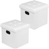 WOLTU 2X Pouf Pieghevole Sgabello a Cubo Contenitore Poggiapiedi Cassapanca in MDF Ecopelle Bianco