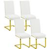 Yaheetech Set 4 Sedie Sala da Pranzo Bianche Moderne Imbottite in Ecopelle e Acciaio Cromato da Ufficio Salotto Portata 135 kg