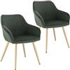 Lestarain 2 X Sedia Poltroncina da Sala Pranzo Sedie Moderne da Cucina con Schienale e Braccioli Sedia Imbottita per Camera da Letto Soggiorno Gambe Metalliche d'Oro Velluto Verde scuro LCNI72001-2