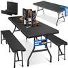KESSER® Set tenda da birra - Set da 3 pezzi, Tavolo + 2 x Panca, per Interni - Esterni, AxLxP - 73x180x75 cm, Plastica, Set da Giardino in simil Rattan, Pieghevole, Nero
