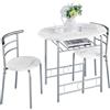 Yaheetech Set Tavolo e 2 Sedie Sala da Pranzo Cucina Mobili da Bar Piccoli Spazi Salvaspazio Balcone per 2 Persone in Legno e Metallo Sedia Portata 136 kg Bianco