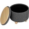 WOLTU Pouf Contenitore con Coperchio, Pouf Poggiapiedi in Lino Grosso, Sgabello Tondo Salvaspazio con Gambe in Legno di Pino per Soggiorno, Corriodio, Camera, Ø 39x33 cm, Grigio Scuro