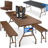 KESSER® Set tenda da birra - Set da 3 pezzi, Tavolo + 2 x Panca, per Interni - Esterni, AxLxP - 73x180x75 cm, Plastica, Set da Giardino in simil Rattan, Pieghevole, Marrone