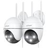 ieGeek 2K Telecamera Wi-Fi Esterno, 3MP Visione Notturna a Colori 15m, 360° PTZ Videocamera Sorveglianza WiFi, Rilevamento Umano PIR, Allarme Sonoro e Luminoso, Alexa 2 Pcs