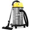 Klarstein IVC-3 - Aspirapolvere Industriale, 1400 W, Protezione IP X4, Contenitore Acciaio Inox 3 Litri, Sistema Soffietto, Base in Plastica, Argento/Giallo