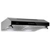 KLARSTEIN Purista - Cappa Aspirante Sottopensile, Larga 60 cm, Acciaio Inox, a Parete, Luce Alogena, Potenza Aspirante:186 m³/h, Schermo in Vetro Apribile, Nero