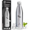 TAVIALO Borraccia Termica 1000 ml in Acciao Inox. Bottiglia Isolata a Doppia Parete senza BPA per Viaggi, Sport e Attività all'aperto. Thermos a Prova di Perdite. Colore Argento.