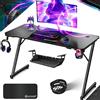 KESSER® Scrivania da Gioco 140 x 60 cm, Scrivania a forma di Z, Gancio per Cuffie e Rivestimento in Carbonio, Scrivania Ergonomica per PC, con Portabicchieri, Nero Carbon