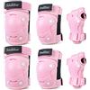 Soudittur Protezioni Set per Bambini Regolabile Ginocchiere Polso Gomitiere Protettivi Sportivi per Skateboard Pattini Scooter BMX e Bicicletta Protezione Kit Bambina 3-5 Anni, Bianco/Rosa