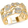SHOP LC Blattdesign, anello da donna in argento 925, con diamanti bianchi, placcato oro rosa 585, placcato oro rosa e placcatura in platino, anello di fidanzamento, matrimonio, regalo di compleanno, 21,