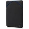 HP Custodia Protettiva Reversibile per Laptop Portatili fino a 15,6 Pollici, Profilo Sottile e Senza Cerniera, Tessuto in Neoprene Disinfettabile e Lavabile in Lavatrice, Colore Nero/Blu