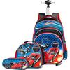 HTgroce Trolley Scuola,HTgorce Zaini Scuola Trolley Elementare Borsa Zaino Con Ruote 3 set Zaini per Bambini,Modello di Design di Cars Fantastiche