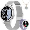 Sanorum Smartwatch Donna con Collana Acciaio, 1.27 Orologio da Polso Chiamate, Cardiofrequenzimetro SpO2 Sonno, 120 Modalità Sport, Fisiologia Femminile Contapassi Fitness iOS Android Argento
