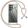 Pnakqil Cover per Samsung Galaxy S23 Ultra con Cordino, Trasparente Custodia con Laccio Tracolla Cellulare Girocollo Collana Protettiva per Samsung S23 Ultra 6.8 Pollic, Khaki