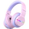 iClever Cuffie Bluetooth per bambini, Cuffie Bambini Senza Fili Over Ear con Illuminazione LED, Limitatore audio, tempo di riproduzione 55 ore, Bluetooth 5.2, microfono integrato per iPad/tablet/aereo