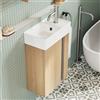 BRIDGE BENO Mobile Lavabo 40 cm in ceramica - Set compatto con lavabo per piccoli bagni e camera degli ospiti, mobile galleggiante da parete con porta (Golden Sand)