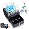 HUAQIN Rosa Stabilizzata Eterna con Collana Orecchini, Rose Reale Regalo per Anniversario Compleanno San Valentino Matrimonio Natale Festa Della Mamma, Vera Conservata Regali per Donna Fidanzata Moglie Lei