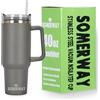 Somerway azza da Viaggio da 1182 ml con Manico e Cannuccia, Tazza da caffè in Acciaio Inossidabile con Coperchio Tazza da caffè per Gli spostamenti, Thermos a Prova di perdite per caffè Caldo e Freddo, Gri