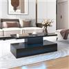 Lexiou Tavolino da salotto, tavolo con cassetti, laccato lucido, tavolino con due ripiani, con luce LED (nero), WF310709-CL