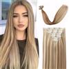 RPAEOY 7 Pezzi Clip in Hair Extensions Donne 16 Clips Lungo Dritto Extension Clip Capelli Testa Piena 55cm Sintetico Resistente al Calore Parrucche per Uso Quotidiano Partito(Biondo)