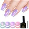 YSUVIN Smalto Semipermanente Unghie Magnetico, 4 Colori Rosa Viola Blu Verde Cat Eye Olografico Riflettente Aurora Sirena Semi-permanente con Aimant Soak Off UV Per Pailleté Kit di Manicure, 8 ML