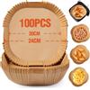 Diboniur Carta Forno per Friggitrice ad Aria 20cm, 100 Pezzi Fogli per Friggitrice ad Aria, Monouso, Adatto al Forno, da 5 a 8 Litri (Quadrati)