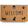 LifeGreen Zerbino Kera Animals con Fibre di Cocco, Tappeto Antisporco per Ingresso Rettangolare, 40X70 cm, Fondo in Lattice Antiscivolo - Stampa "Welcome"