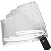 Flylin Ombrello Trasparente Automatico Pieghevole, Bianco con Manico Nero Tre Pieghe Diametro 98 Cm, Antivento Tascabile Uomo Donna con Custodia per Matrimonio Viaggio Fotografia