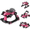 FANTASK Girello pieghevole 4 in 1 con altezza e velocità regolabili, Baby Walker a forma di auto con scatola musicale, luce e ruote (rosa)