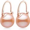 HUGE TOMATO Orecchini pendenti rosa champagne, 14mm Eleganti orecchini con perle grandi Chiusura placcata oro rosa in argento sterling 925 per la moda femminile