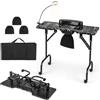 COSTWAY Tavolo per Manicure Pieghevole con Aspiratore Elettrico, Tavolo per Unghie Portatile con Luce LED, Cuscino Poggia Polso Clienti, Borsa e 4 Ruote Bloccabili (Nero)